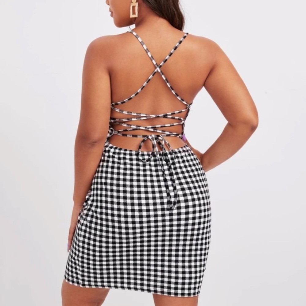 SHEIN Backless Gingham Dress
